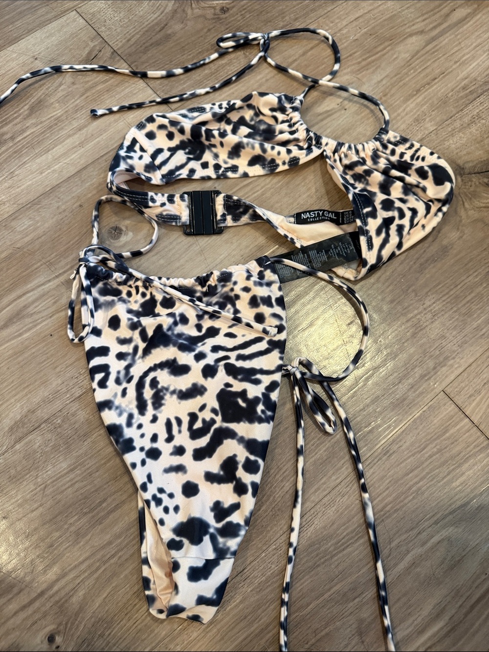 Nasty Gal Cream and Black Leopard Print Tie-String Bikini Set - Picture 7 of 7